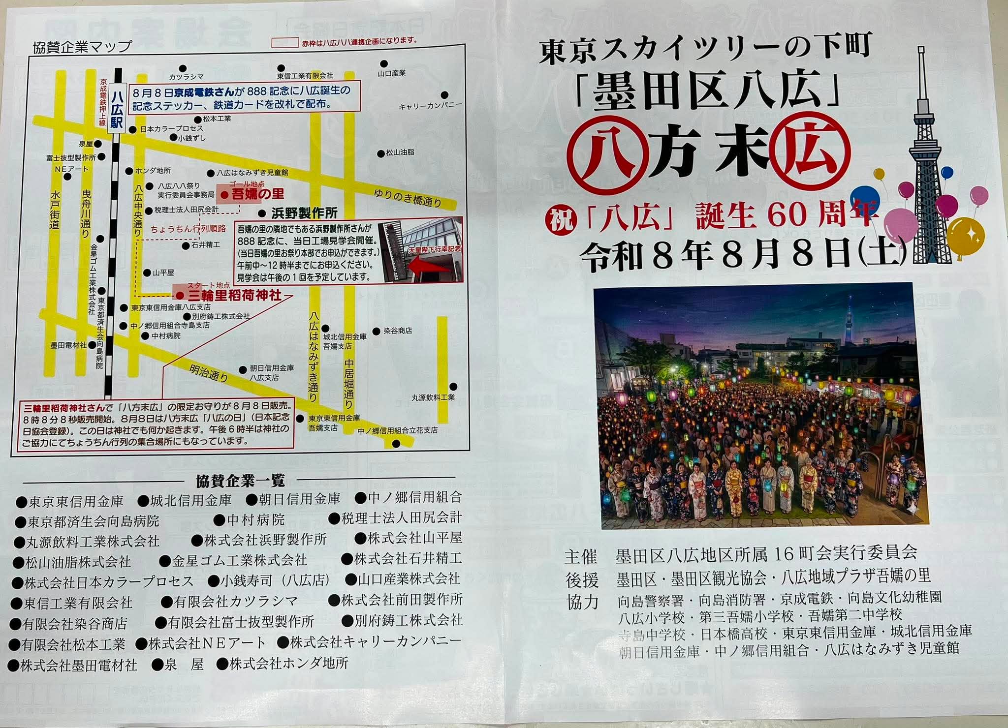 八広八八祭りの協賛企業マップと八広の案内